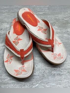 Merrell‎ Lychee Flip Flop Sandals Womens 6 Orange Cream Floral J89228Comfort